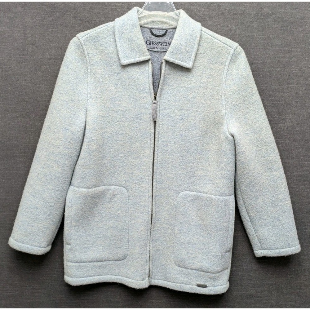 Giesswein Wool/Alpaca Coat Light Blue Made in Austria Full Zip Jacket Size 40